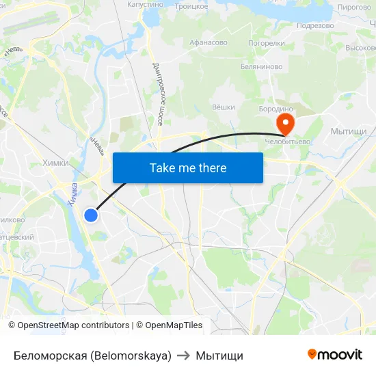 Беломорская (Belomorskaya) to Мытищи map