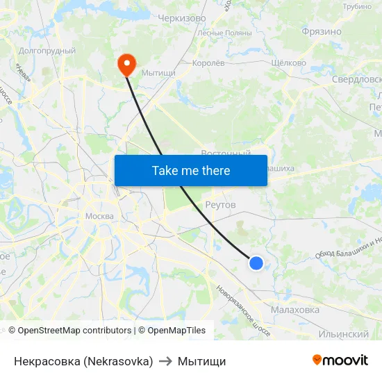 Некрасовка (Nekrasovka) to Мытищи map