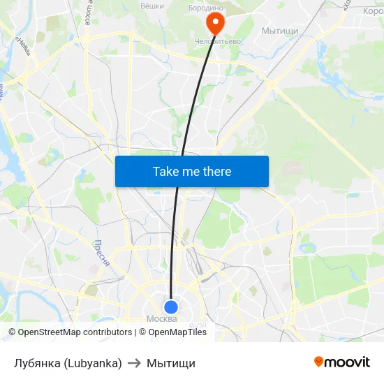 Лубянка (Lubyanka) to Мытищи map