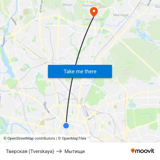 Тверская (Tverskaya) to Мытищи map