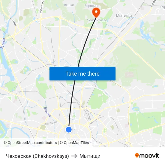 Чеховская (Chekhovskaya) to Мытищи map