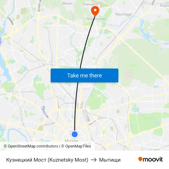 Кузнецкий Мост (Kuznetsky Most) to Мытищи map