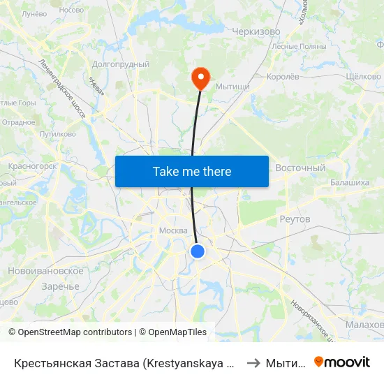 Крестьянская Застава (Krestyanskaya Zastava) to Мытищи map