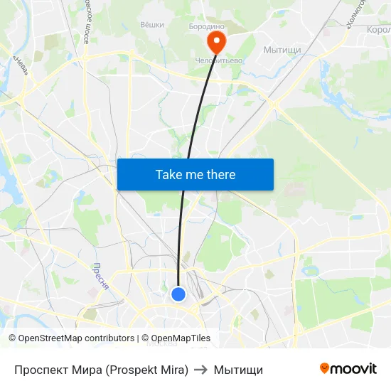 Проспект Мира (Prospekt Mira) to Мытищи map