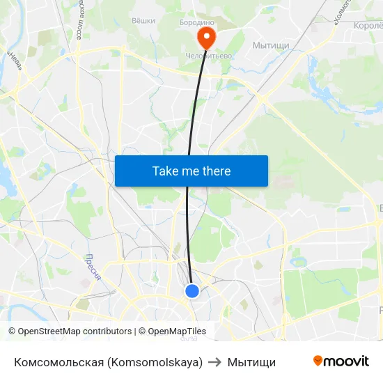 Комсомольская (Komsomolskaya) to Мытищи map