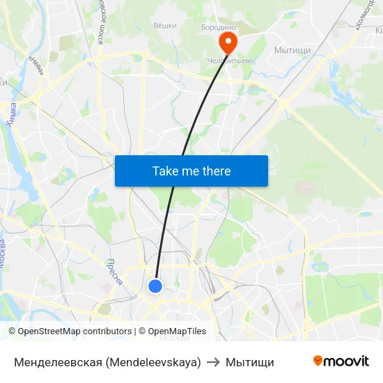 Менделеевская (Mendeleevskaya) to Мытищи map