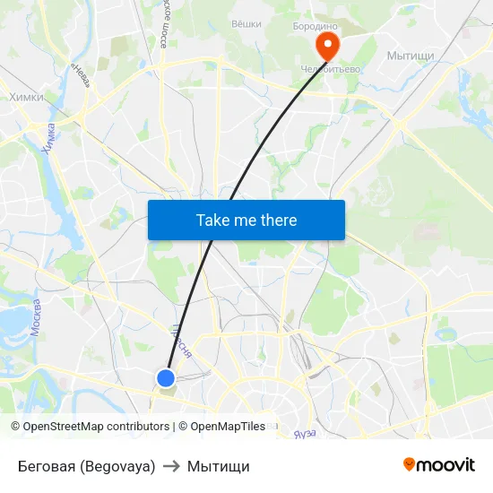 Беговая (Begovaya) to Мытищи map
