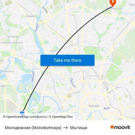Молодежная (Molodezhnaya) to Мытищи map