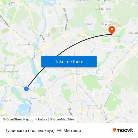 Тушинская (Tushinskaya) to Мытищи map