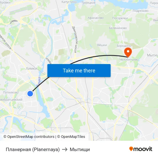 Планерная (Planernaya) to Мытищи map