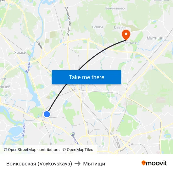 Войковская (Voykovskaya) to Мытищи map
