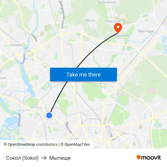 Сокол (Sokol) to Мытищи map