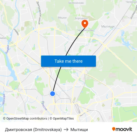 Дмитровская (Dmitrovskaya) to Мытищи map