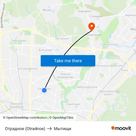 Отрадное (Otradnoe) to Мытищи map