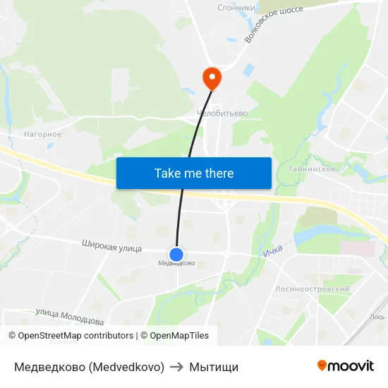 Медведково (Medvedkovo) to Мытищи map