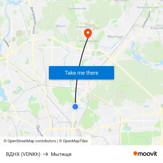 ВДНХ (VDNKh) to Мытищи map