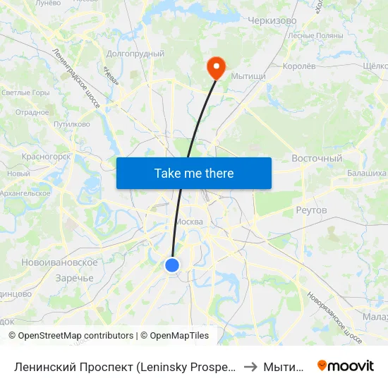 Ленинский Проспект (Leninsky Prospekt) to Мытищи map