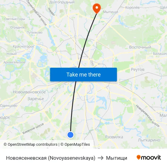 Новоясеневская (Novoyasenevskaya) to Мытищи map