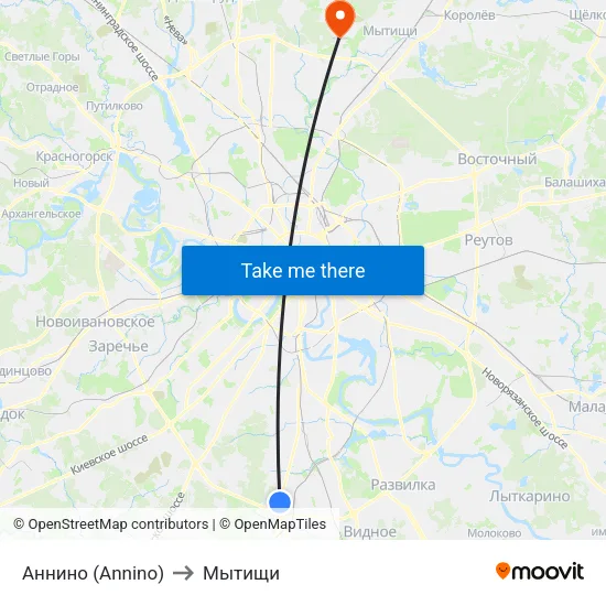 Аннино (Annino) to Мытищи map