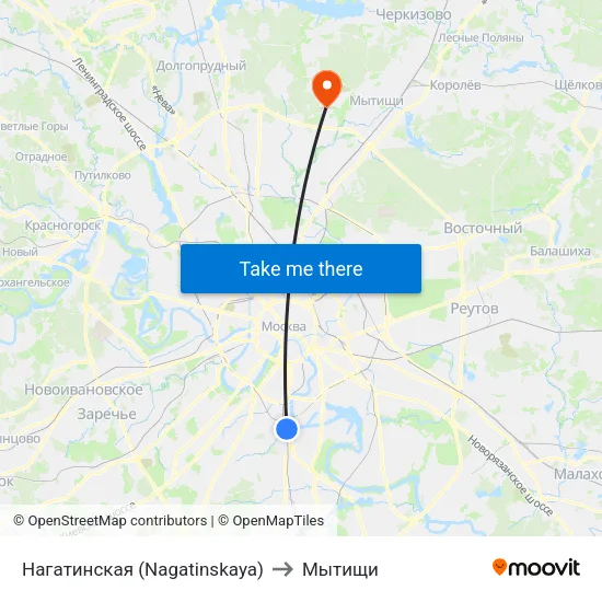 Нагатинская (Nagatinskaya) to Мытищи map