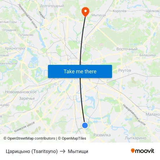 Царицыно (Tsaritsyno) to Мытищи map
