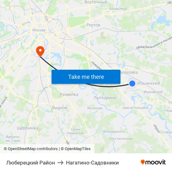 Люберецкий Район to Нагатино-Садовники map