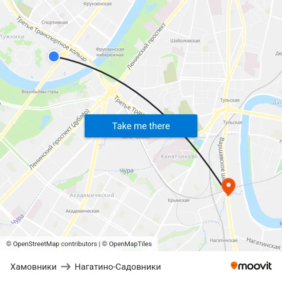 Хамовники to Нагатино-Садовники map