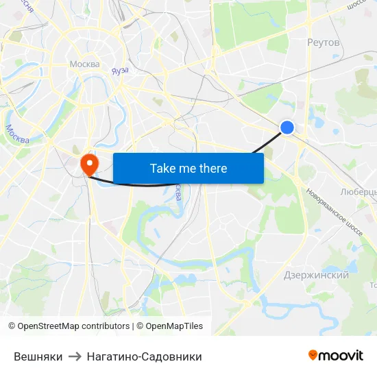Вешняки to Нагатино-Садовники map