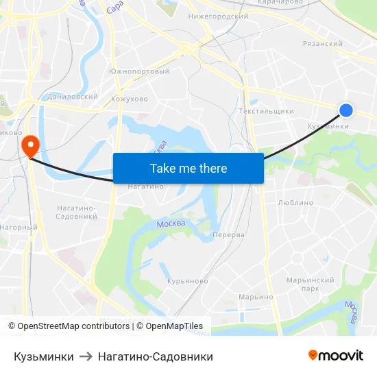 Кузьминки to Нагатино-Садовники map