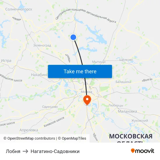 Лобня to Нагатино-Садовники map
