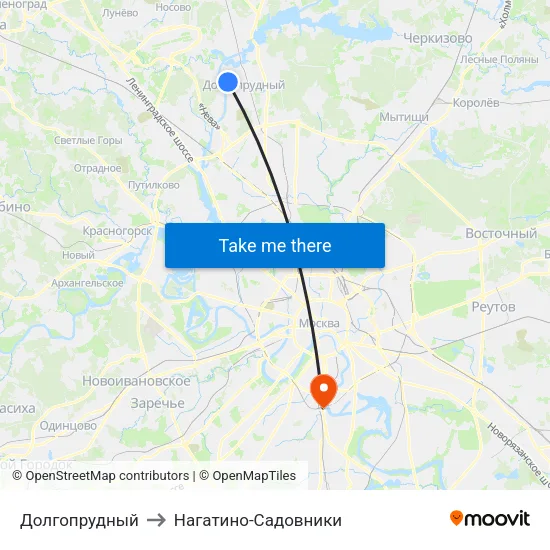 Долгопрудный to Нагатино-Садовники map