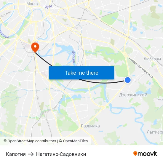 Капотня to Нагатино-Садовники map