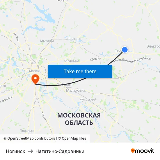 Ногинск to Нагатино-Садовники map
