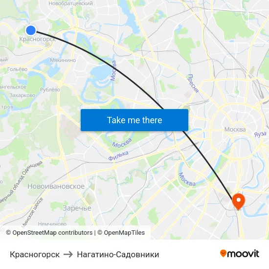Красногорск to Нагатино-Садовники map
