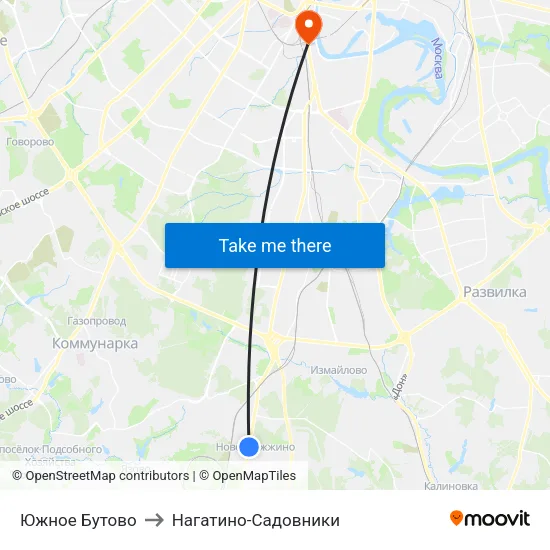 Южное Бутово to Нагатино-Садовники map