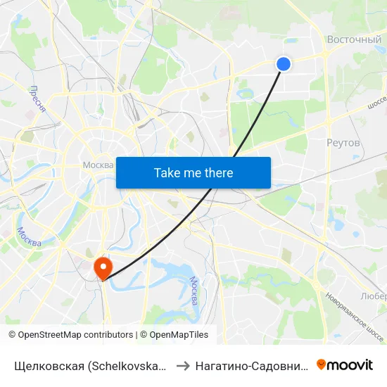 Щелковская (Schelkovskaya) to Нагатино-Садовники map