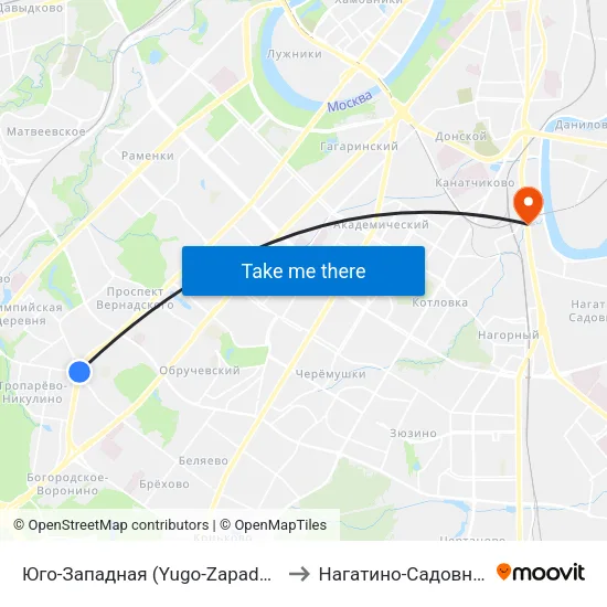 Юго-Западная (Yugo-Zapadnaya) to Нагатино-Садовники map