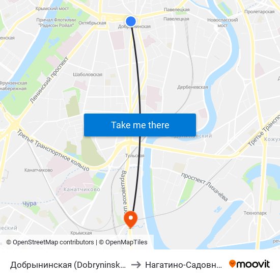 Добрынинская (Dobryninskaya) to Нагатино-Садовники map