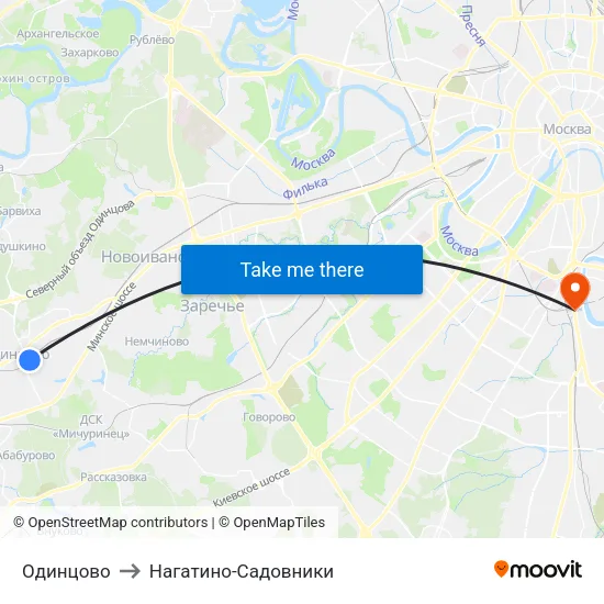 Одинцово to Нагатино-Садовники map