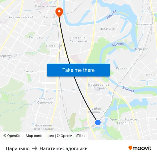 Царицыно to Нагатино-Садовники map