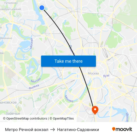 Метро Речной вокзал to Нагатино-Садовники map