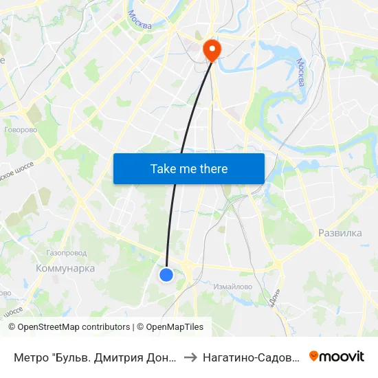 Метро "Бульв. Дмитрия Донского" to Нагатино-Садовники map