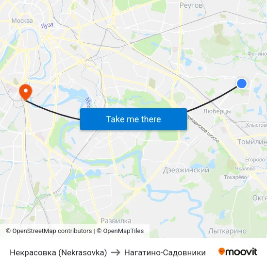 Некрасовка (Nekrasovka) to Нагатино-Садовники map