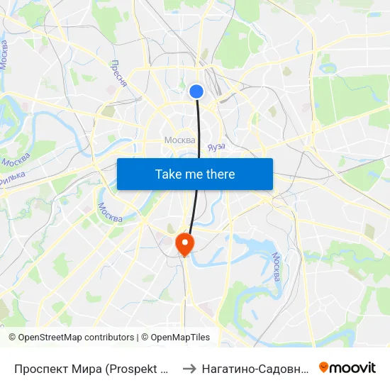 Проспект Мира (Prospekt Mira) to Нагатино-Садовники map