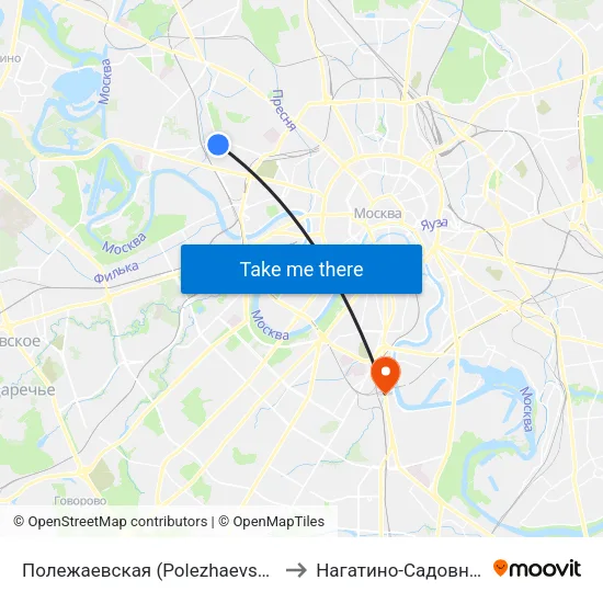 Полежаевская (Polezhaevskaya) to Нагатино-Садовники map
