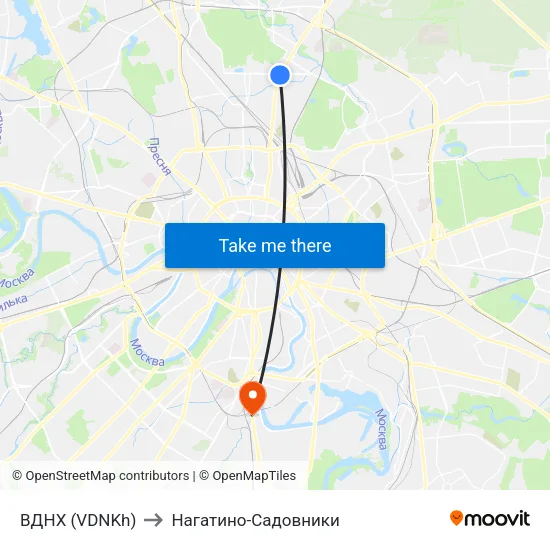 ВДНХ (VDNKh) to Нагатино-Садовники map