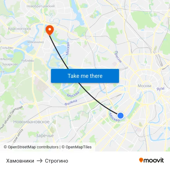 Хамовники to Строгино map