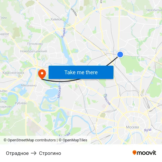 Отрадное to Строгино map