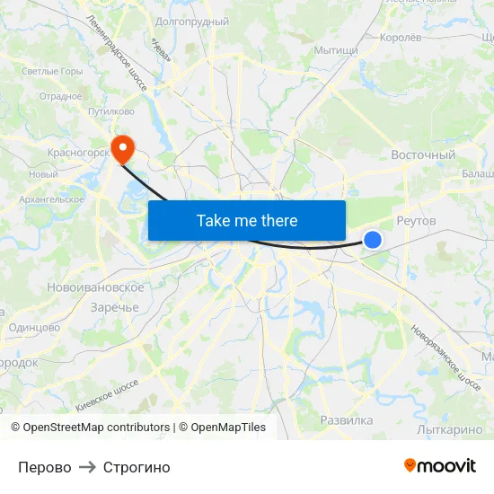 Перово to Строгино map