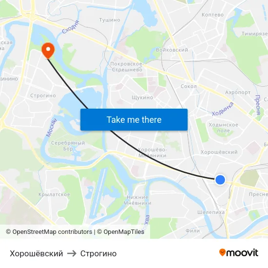 Хорошёвский to Строгино map